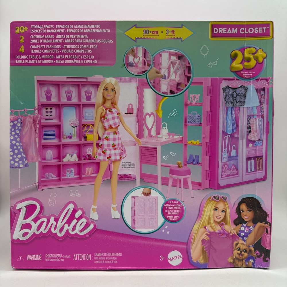 Barbie Dream Closet Playset Kids OS Pink 25+ Pieces 4 Outfits New